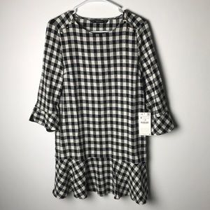 Zara ruffle plaid tunic dress M NWT